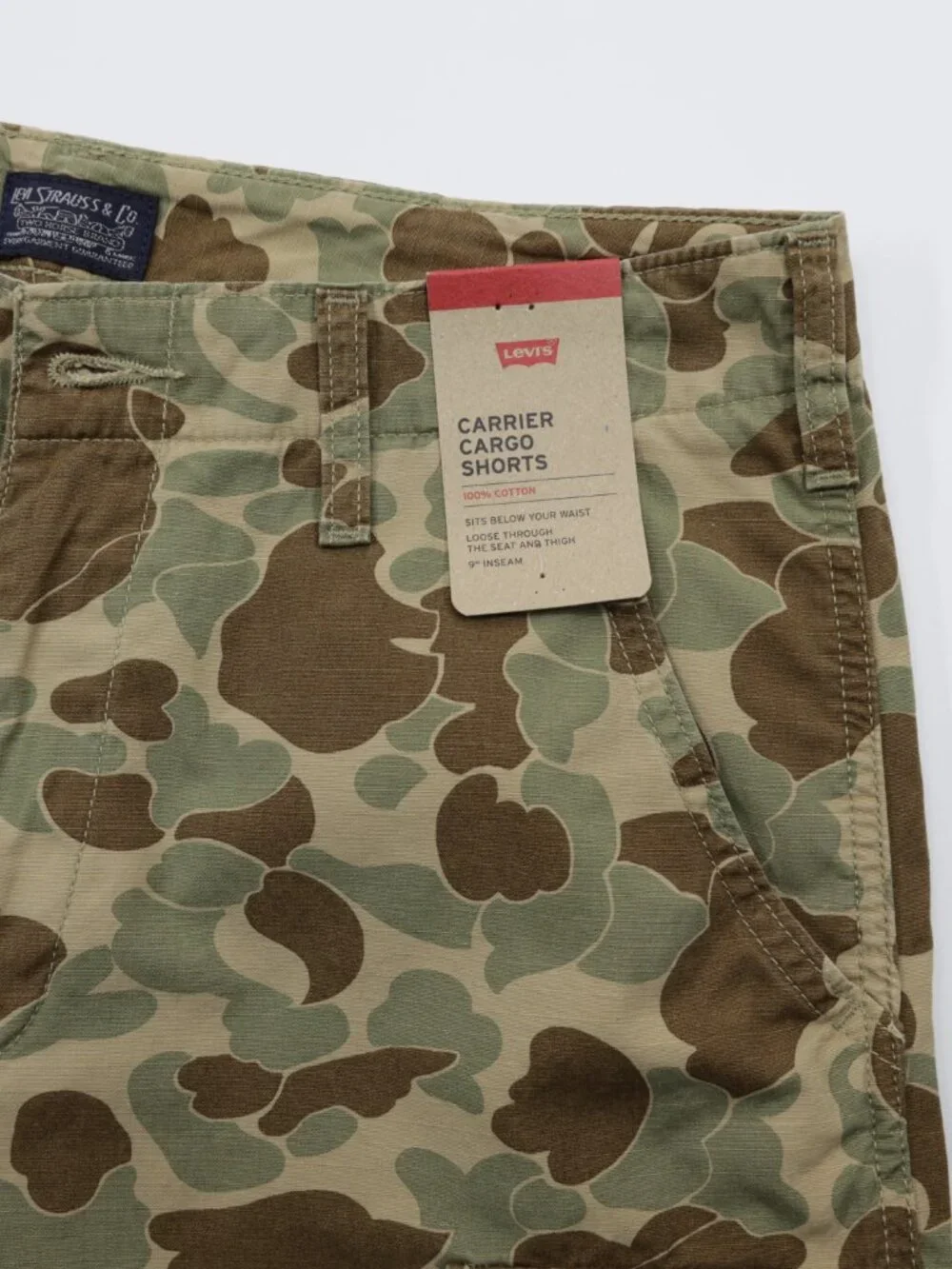 Levi's Men's Carrier Cargo Cotton Camo Comfortable Shorts‎ Green/Brown Size 34